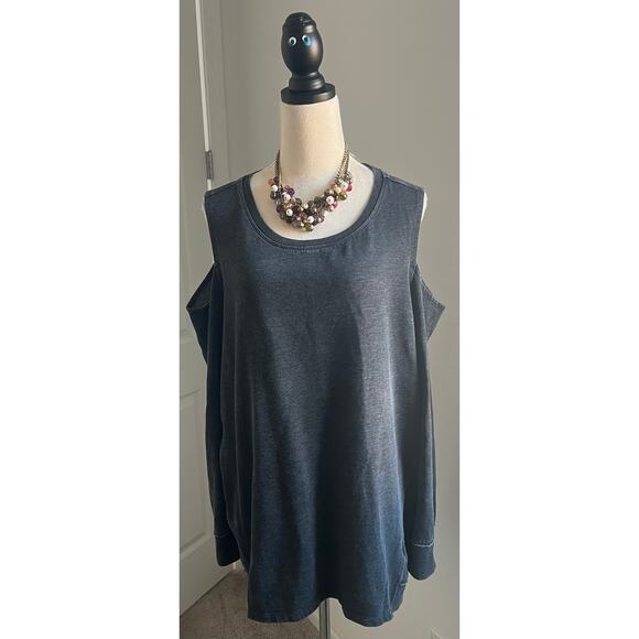 Calvin Klein Washed Black Cold Shoulder Long Sleeve Crew Neck Sweatshirt 3X - Picture 1 of 8